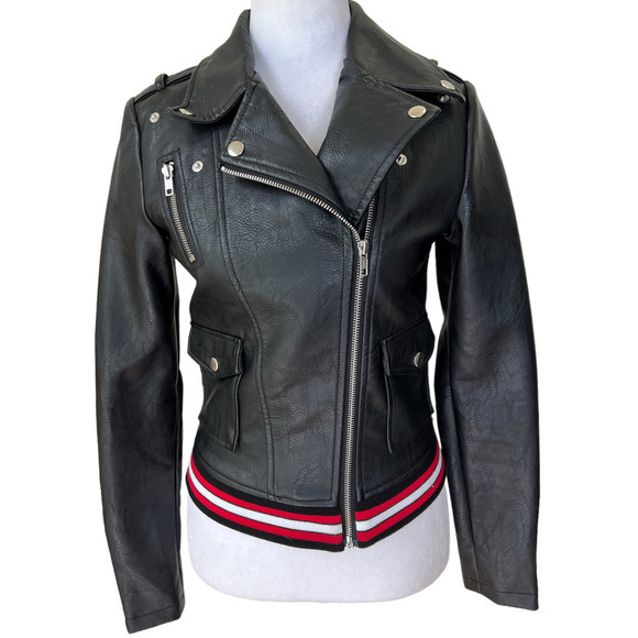 Romeo & Juliet Vegan Leather Moto Jacket Black Size Small - Picture 6 of 13